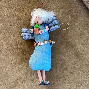 Handcrafted WHIMSICAL‎ Blue Angel Stuffed Ornament